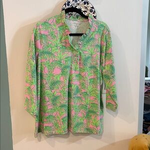 NWOT APPLESEED’S TROPICAL PRINT RUFFLED COLLAR TOP